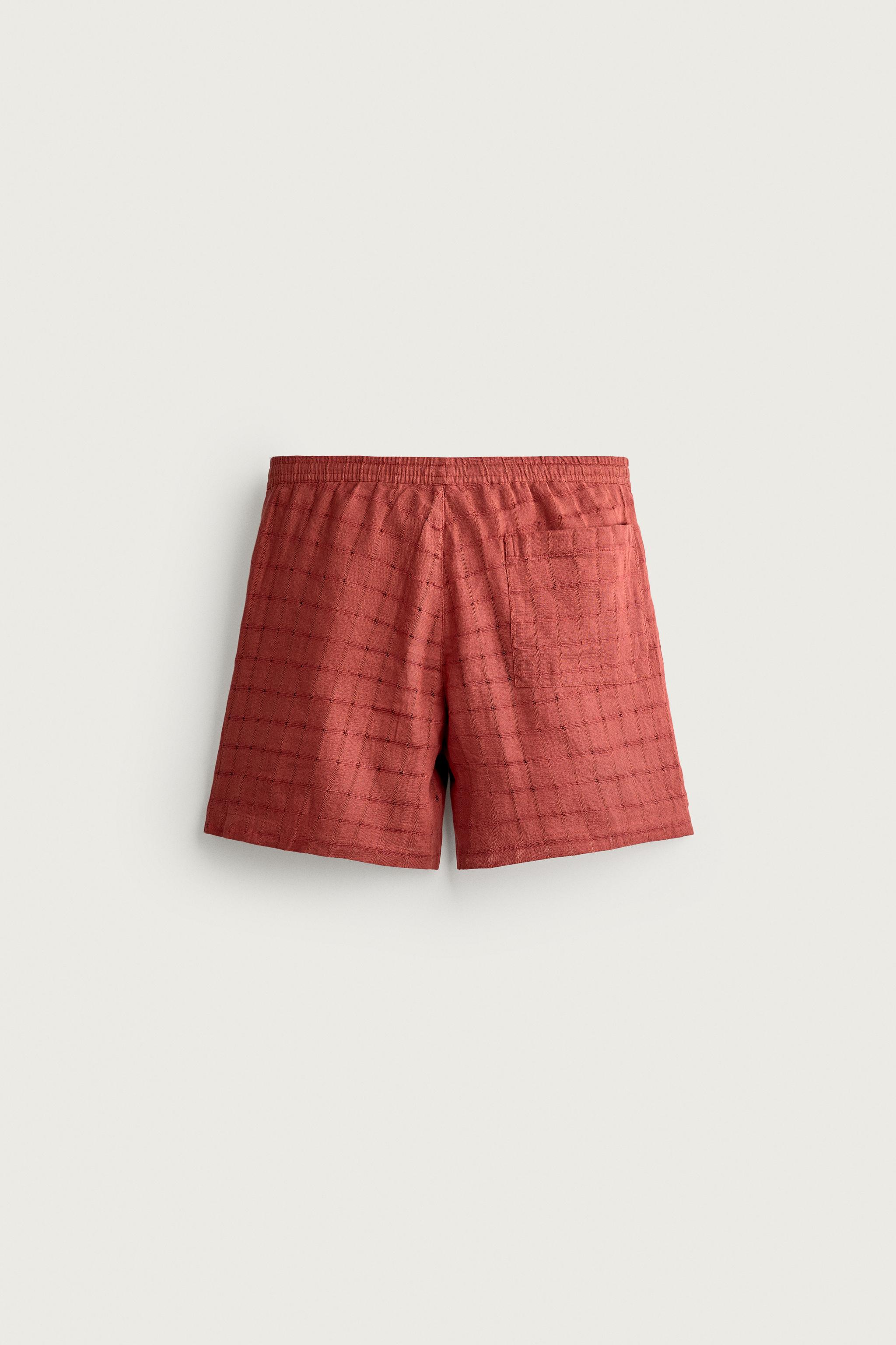 LINEN COTTON BLEND CHECKERED JACQUARD SHORTS